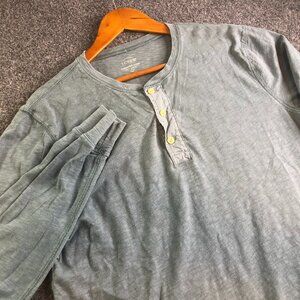 J Crew Shirt Mens Large Blue Garment Dyed Henley Long Sleeve 100% Cotton